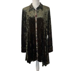 Dor Dor Coutute by Anthropologie Vintage Green Velvet Floral Back Dress Tunic XL